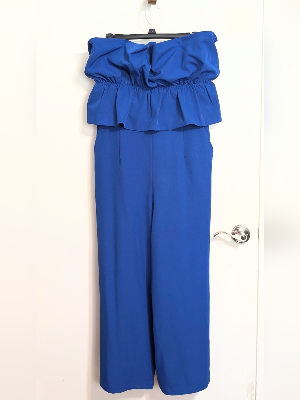 Sugarlips Royal Blue Strapless Ruffle Peplum Jumpsuit